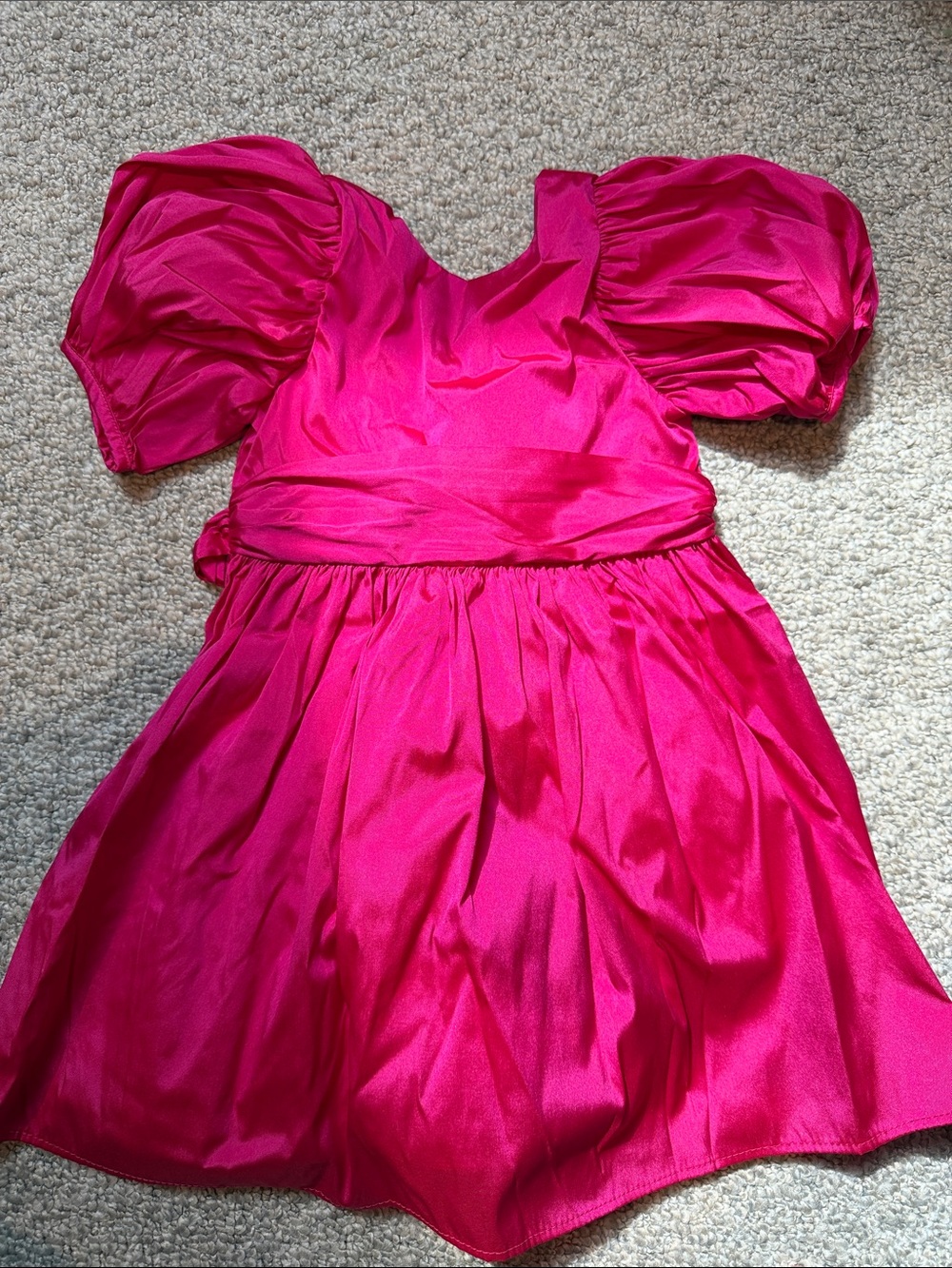 Girls' Fuchsia Puff-Sleeve Formal Dress